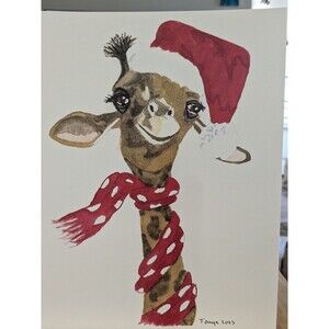 Painting Christmas Giraffe Art Watercolor Print 8x10